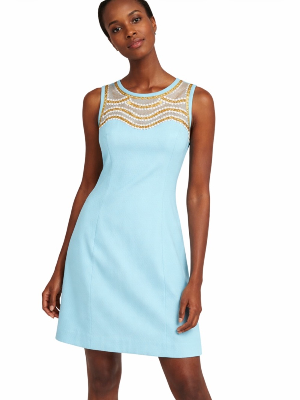 Tiffany Blue Lilly Pulitzer Tia Pool Shift Dress Beaded Sleeveless Women's 8